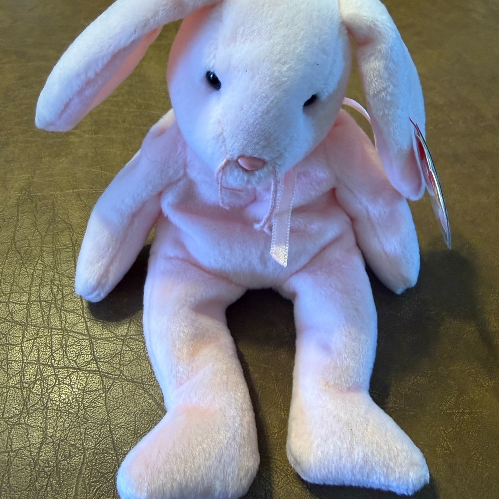 NWT Ty Plush Pink Bunny “Hoppity” Toy Beanie Baby - Vintage